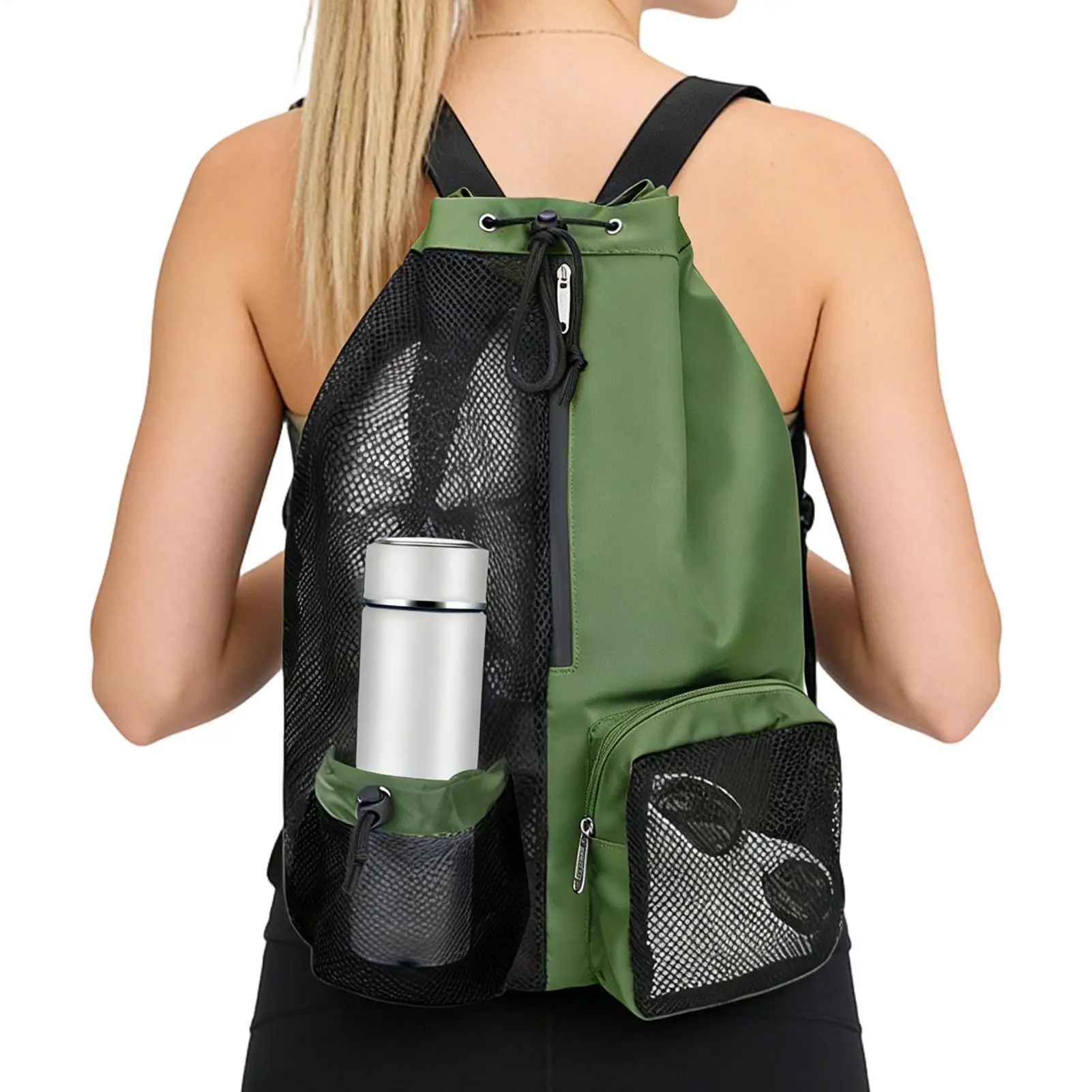 

Сетчатая пляжная сумка с отделением для мокрых вещей / Сетчатая сумка для купальника / Сумка для бассейна / Водонепроницаемая спортивная сумка унисекс, пляжный рюкзак / Рюкзак на шнурке