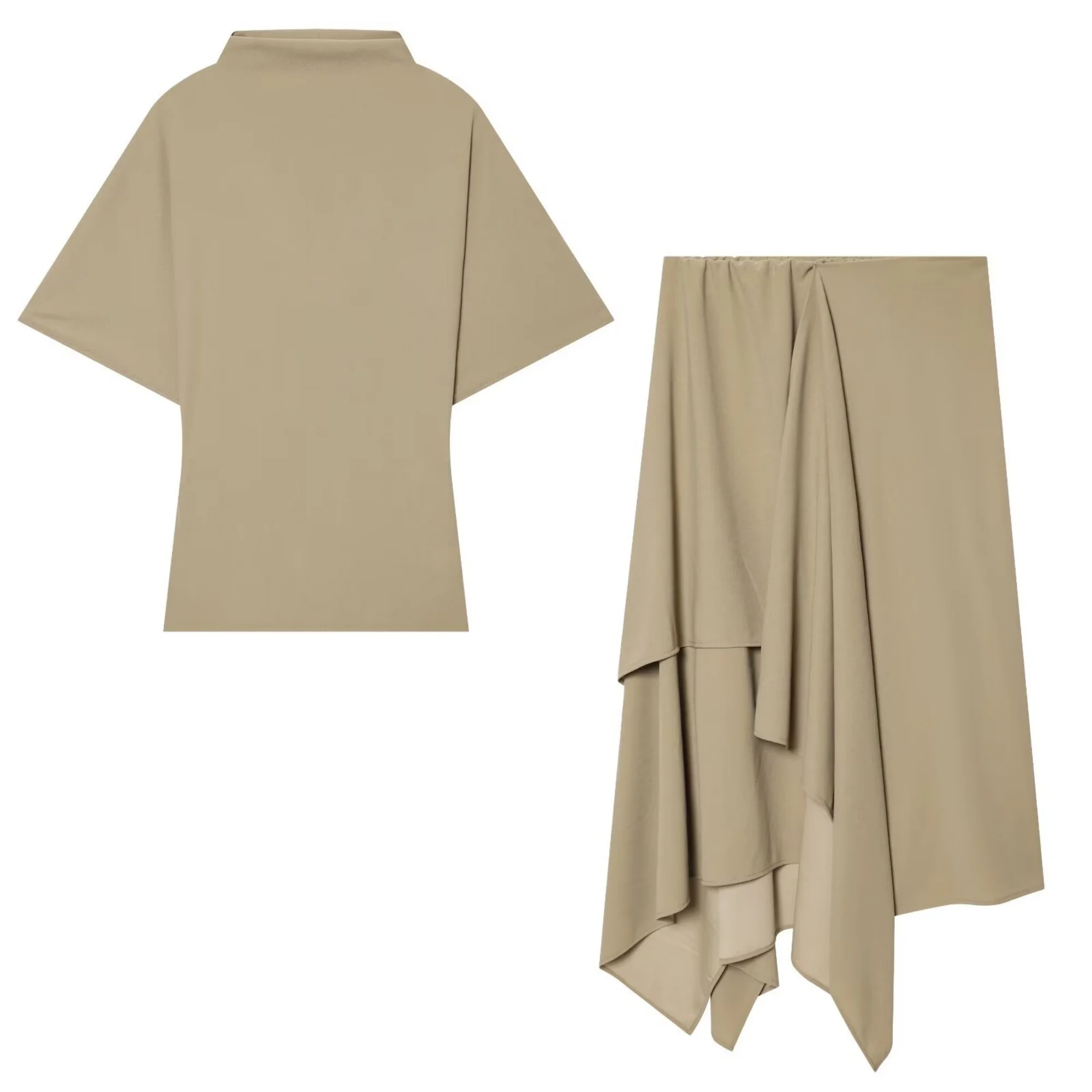 Conjuntos de Saia com Barra Irregular para Mulheres, Verão, Blusas de Manga Curta com Gola Alta + Saias Longas Soltas, Roupas Casuais Elegantes para Mulheres