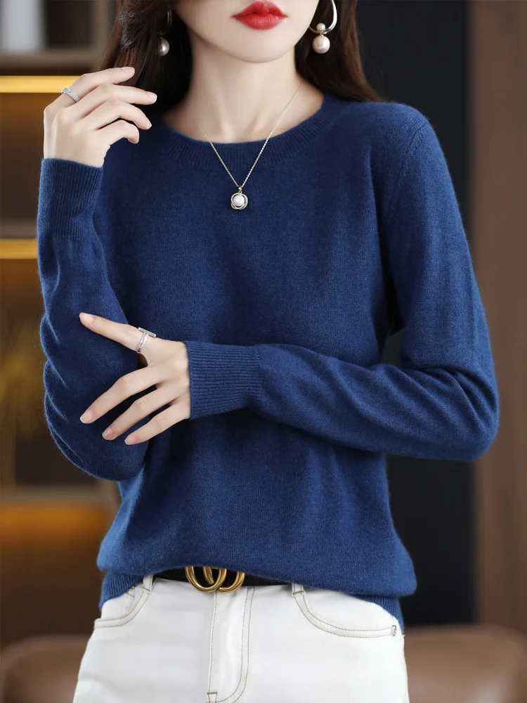 Women Wool Sweater O-neck 100% Merino Wool Knitwear Pullover Autumn Winter Long Sleeve Basic Grace Solid Comfortable Clothes Top