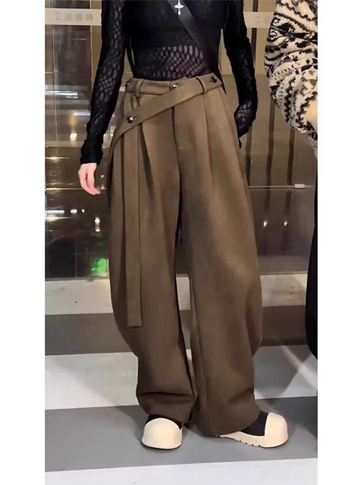 Dragon Tao Suede Velvet Bend Knife Pants Men's Autumn Winter Drifting Belt Design Sense Loose Casual Pants Straight Leg