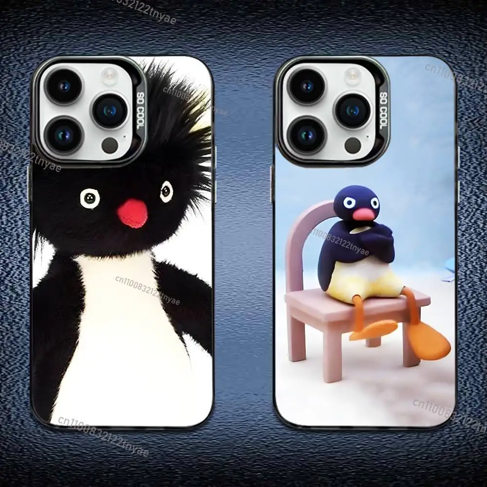 

Cute Happy P-Pingu Penguin Funny Phone Case IMD Color Silver Shell For IPhone 17,16,15,14,13,12,11 Pro Max Plus Black Cover