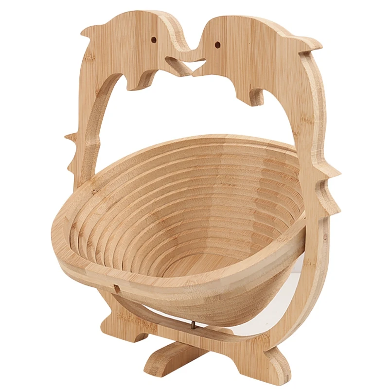 Cesta de bambú con forma plegable, cestas de frutas de bambú, bandeja de almacenamiento de alimentos para cocina, adornos artesanales, 1 Uds.