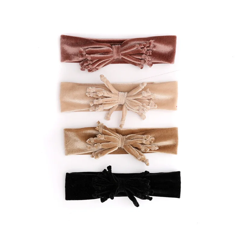 Golden velvet  jersey cotton Bow loop Hair Scrunchie Elastic Hair Bands Solid Color Women Girls Headwear Ponytail Holder Hair Ac