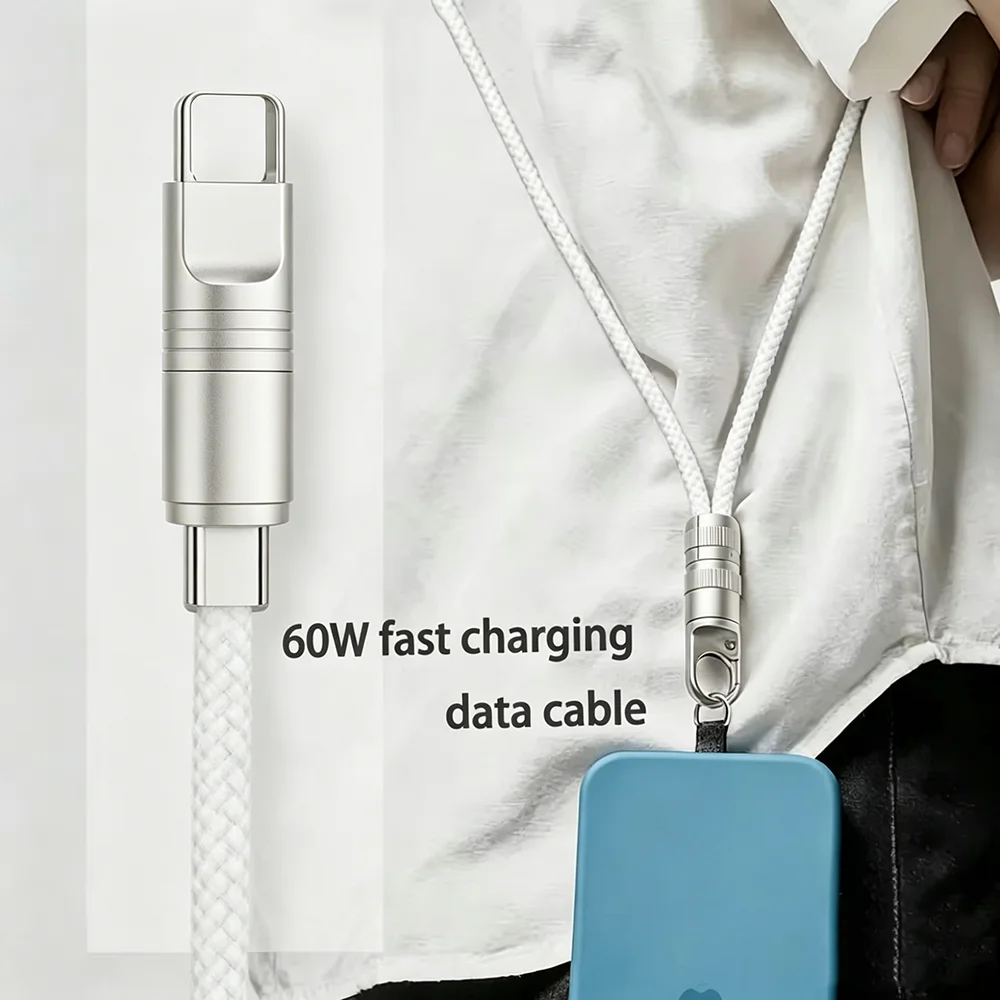 22CM Type-C C To Type-C Fast Charging Cable Data Cord Keychain Short Line Lanyard 60W PD Cable For iPhone 17 16 Samsung Huawei