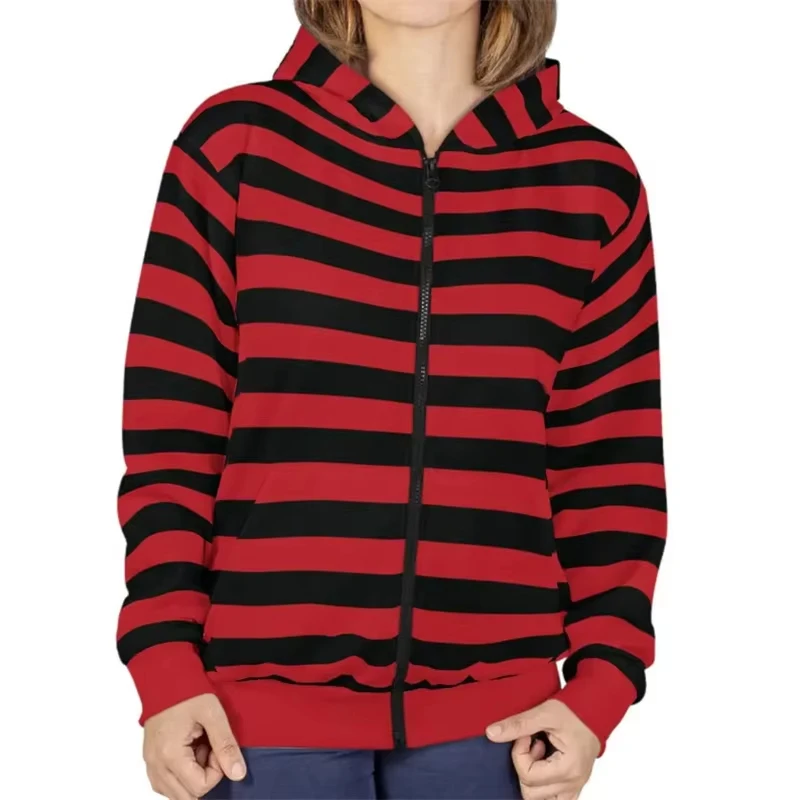 Herfst en winter dames hoodie met rits 3D streep klassieke mode streetwear jas nieuwe outdoor casual mode losse herenkleding top