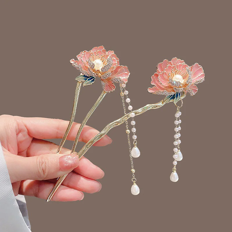 Tassel Hanfu Hair Chopsticks Headpieces U Shape Pearl Flower Hair Fork Hairpin Hair Accessories Chinese Style Hair Stick Party view 5
