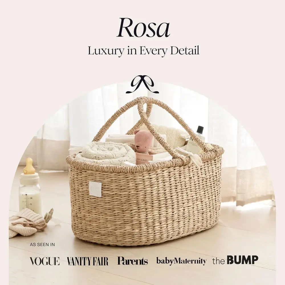 منظم علبة حفاضات الأطفال الفاخر - سلة من الأعشاب البحرية المصنوعة يدويًا مع مقسم من القطن - علبة الحفاضات الفاخرة والحسابات #2