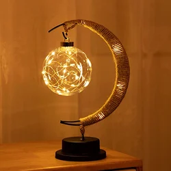 LED Lantern Night Light Room Christmas Decoration Enchanted Lunar Lamp Home Ornament Handmade Hemp Rope Iron Art Ball Light