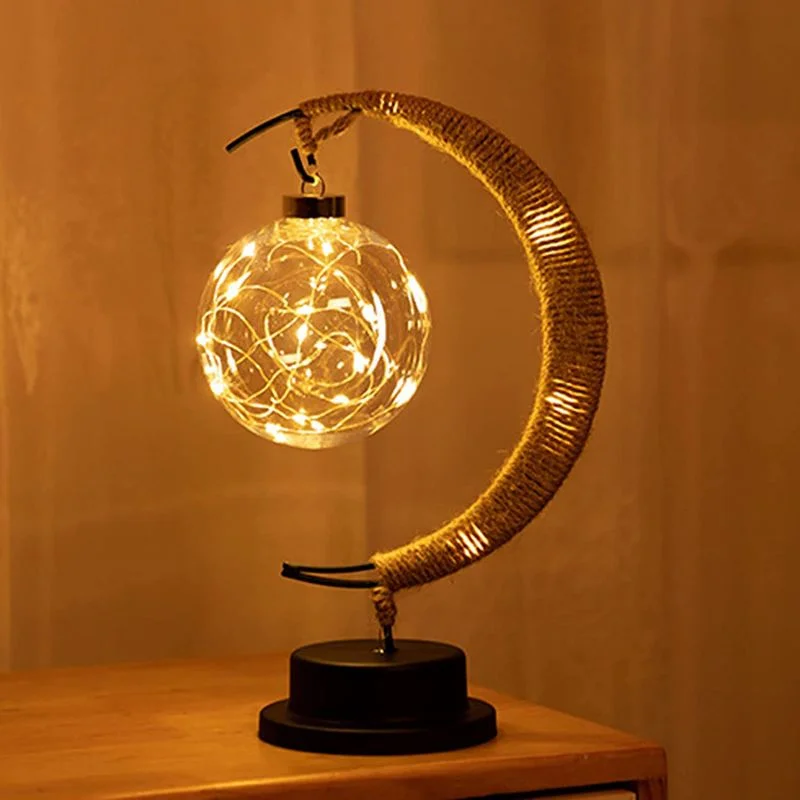 LED Lantern Night Light Room Christmas Decoration Enchanted Lunar Lamp Home Ornament Handmade Hemp Rope Iron Art Ball Light