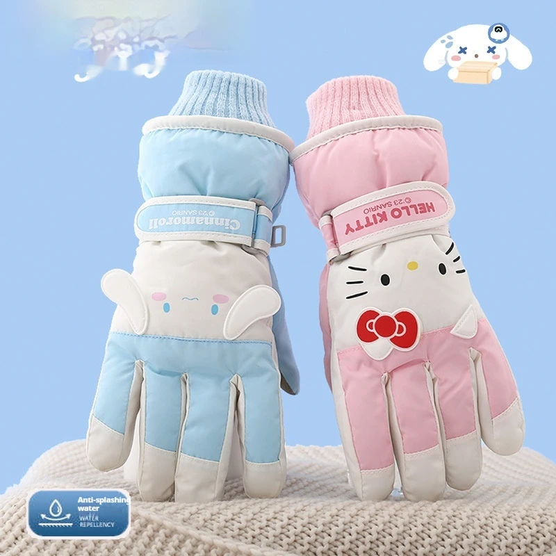 High Quality Hello Kitty Kids Ski Gloves Winter Snowboard Snow Warm Glove Boys Girl Waterproof Thicken Mittens Keep Finger Warm