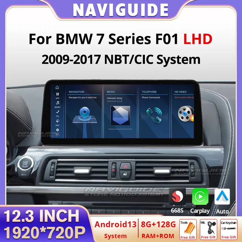 NAVIGUIDE 12.3'' Android 13 For BMW 7 Series F01 2009-2017 CIC/NBT System Car Radio Multimedia Stereo Player Navi GPS WIFI BT 4G