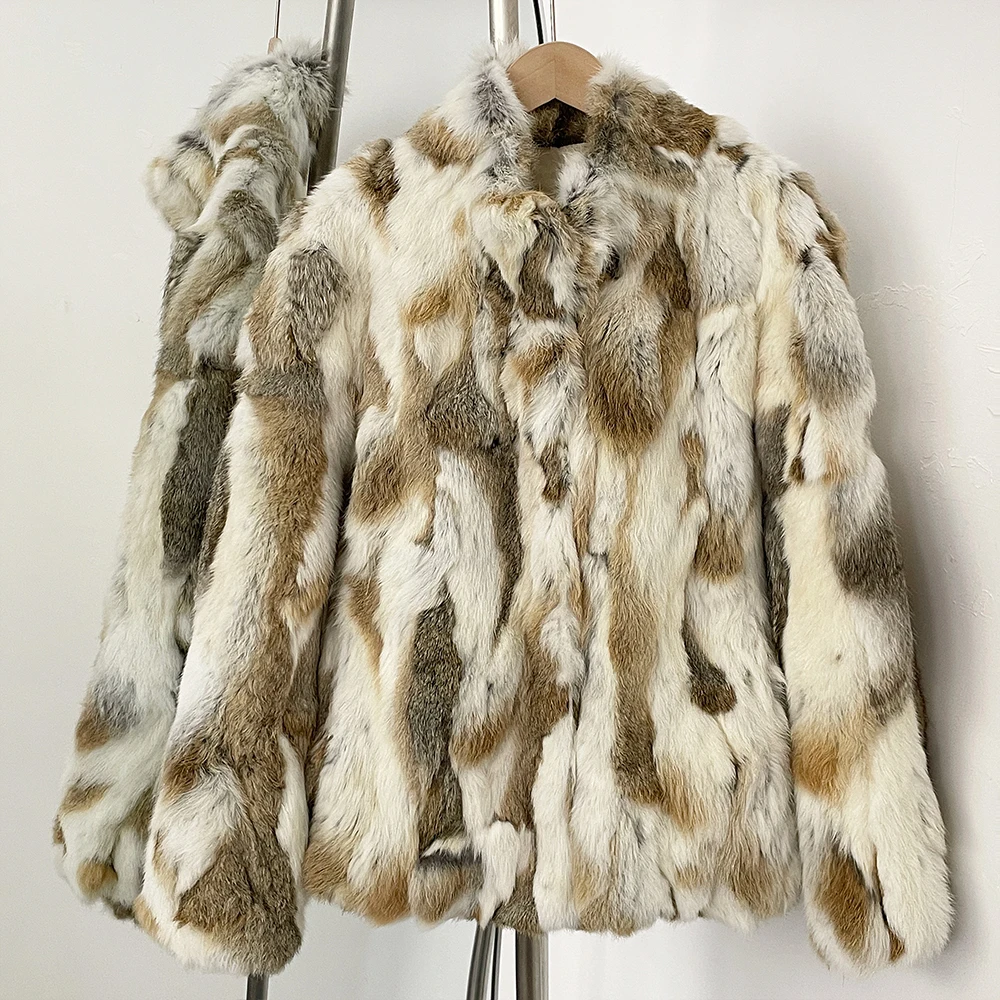 

Women Winter Loose Natural Fur Jacket Real Rabbit Fur Coat Thick Woman Clothing Female Fur Furry Outerwears Women's Winter Parka