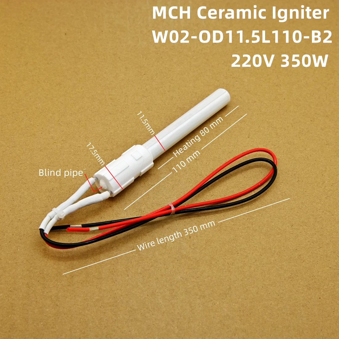 

220V350W pellet igniter ceramic Dry burning resistant ceramic electric heating tube with fast ignition and long service life