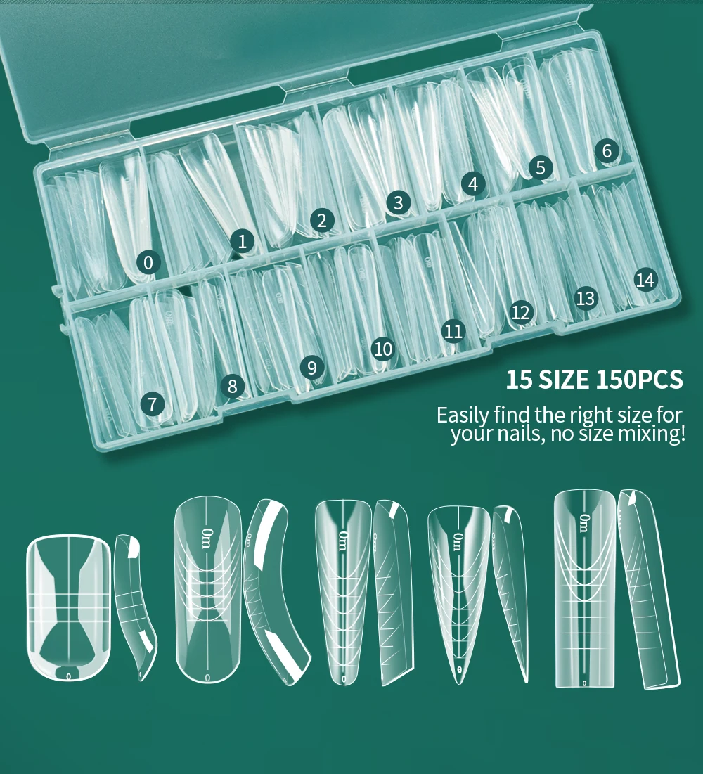 150 Stück Nailpop Dual-Formen Quadratische Sargform Schnellbau-Gel-Form Vollabdeckende Nagelverlängerungsform DIY Nagelkunst Maniküre – Detail 4