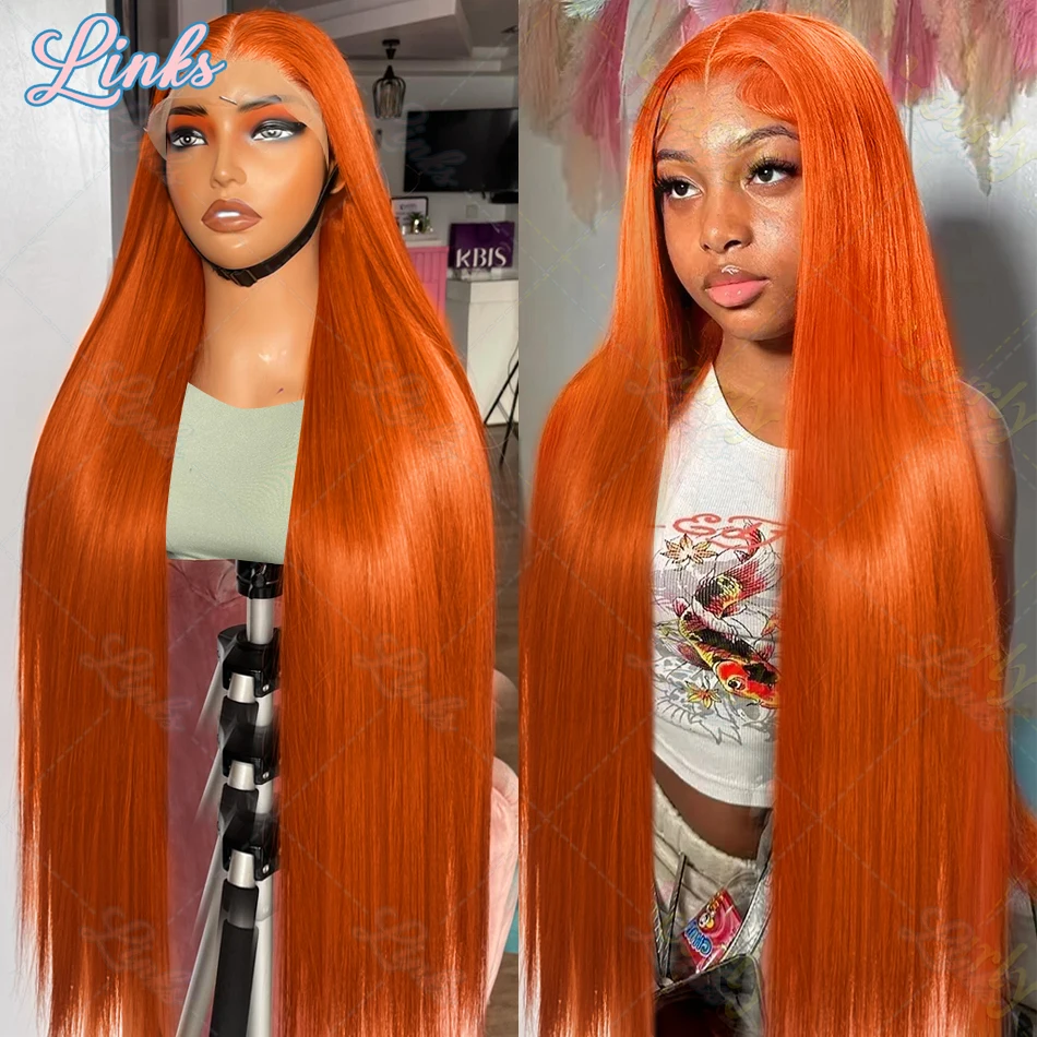 Links HD 220% 30 40 Inch Ginger Orange Bone Straight 13x6 Lace Frontal Human Hair Wigs 13x4 Transparent Lace Front Remy Hair Wig