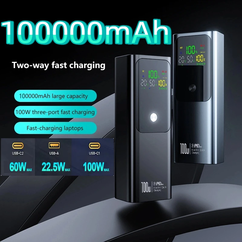 

Новый PD 100 Вт Power Bank 100000 мАч Внешний аккумулятор емкостью Быстрая зарядка Портативное зарядное устройство Powerbank для ноутбука iPhone Samsung