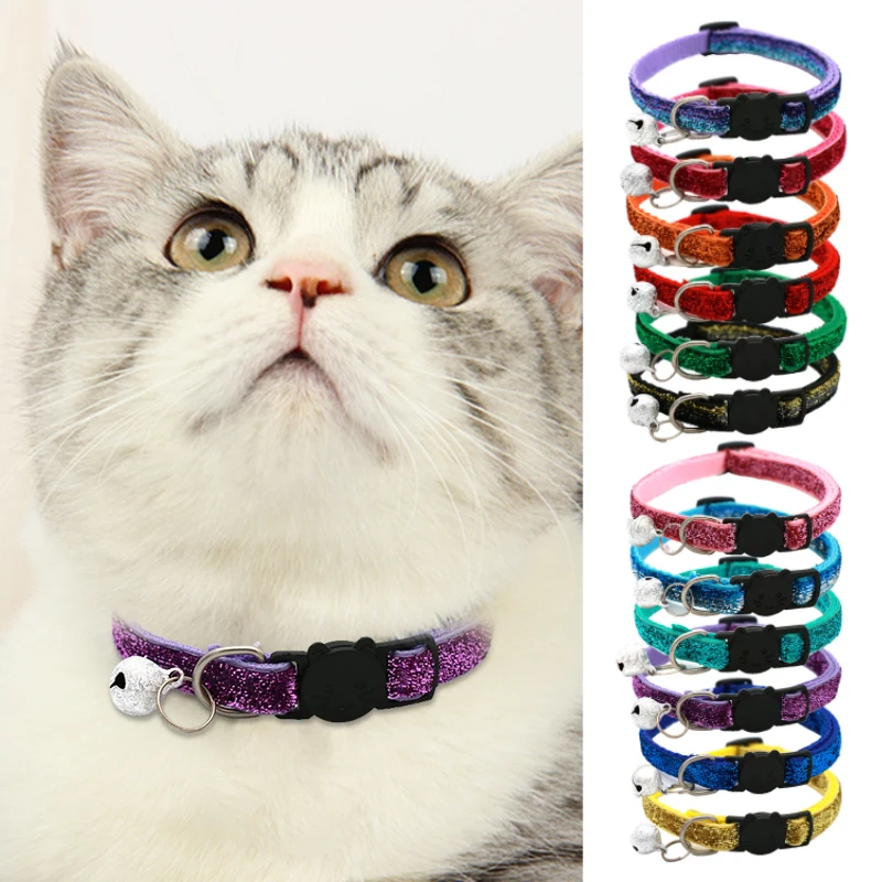 

New Cat Collar with Bells Adjustable Cartoon Kitten Safety Elastic Buckle Multi-color Pet Dog Cats Necklace Leash Accessories