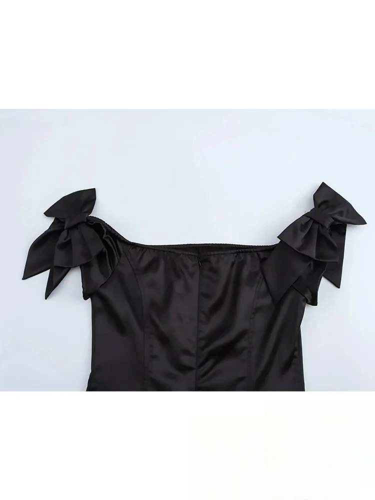 KONDALA Sexy Club Chic femmes robe noir solide nœud sans manches Slash cou Mini robe nouvelle mode 2025 printemps été femme robe