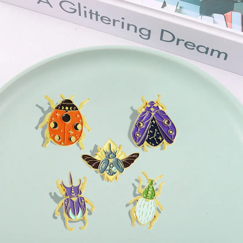 Beetle Insect Enamel Pins Custom Cute Ladybird Moth Brooches Lapel Badges Cartoon Nature Jewelry Gift for Kid Friend