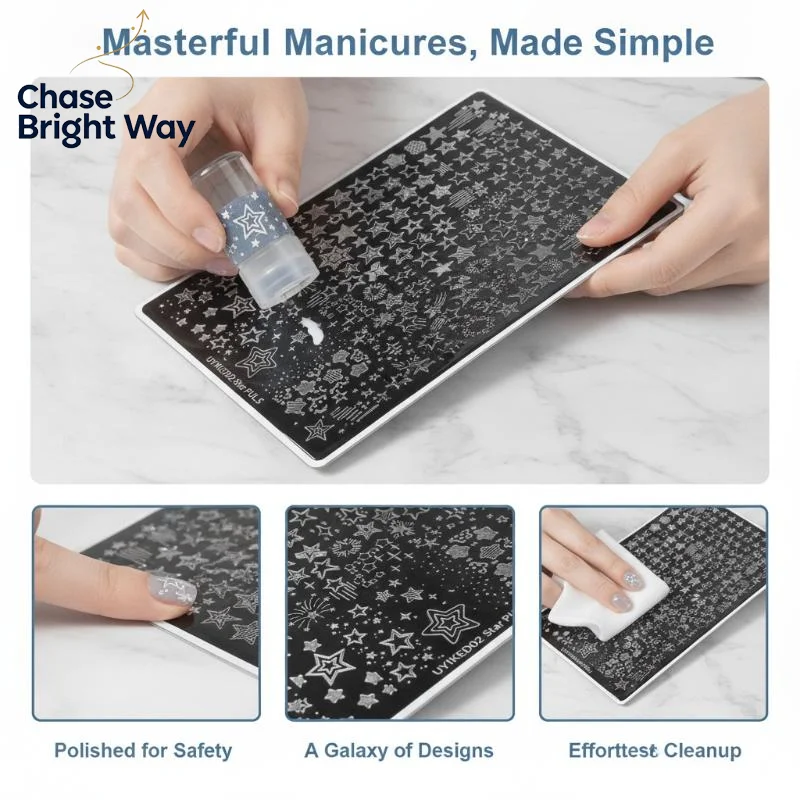Nail Art Stamping Plate Polka Dot Star Stripe Line Pattern No Fade Print Nail Stamp Template for DIY Nail Design Home Salon