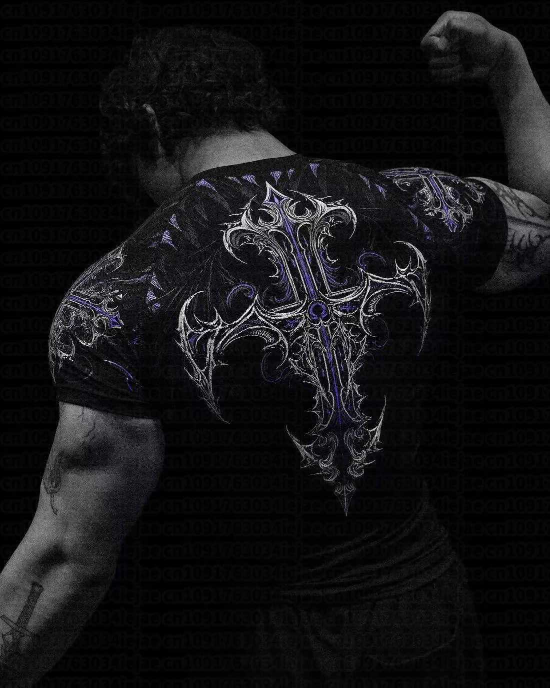 Herren Kinder Schnelltrocknendes Kompressions-T-Shirt mit Gothischem Roten Kreuz Flügel-Rückenaufdruck T-Shirt Bodybuilding Workout Kurzarm Sportshirt Top – Detail 6