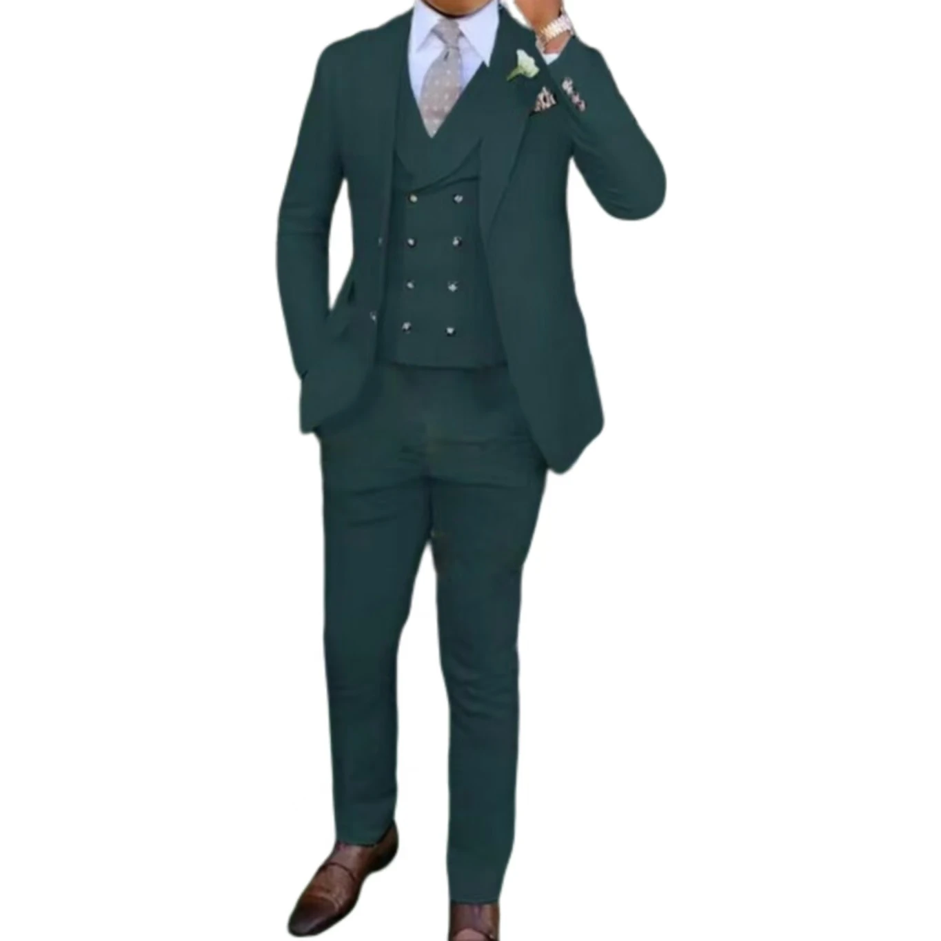 Men\'s slim-fit three-piece suit，Three-piece set of vest, blazer and trousers，Ideal for weddings, business and formal occasions