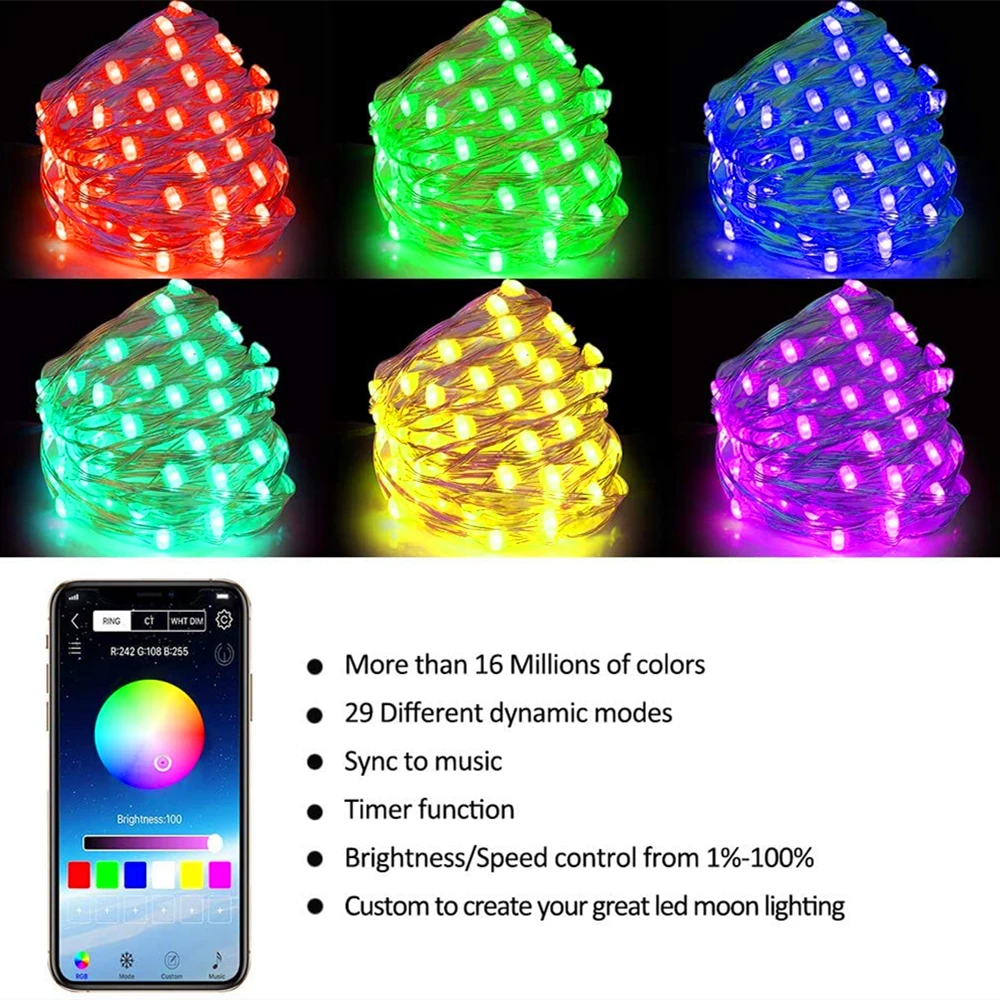 USB Smart Bluetooth Led Copper Wire String Light 5M/10M/20M/30M App Control Christmas Tree Decor New Year Fairy Light Garland