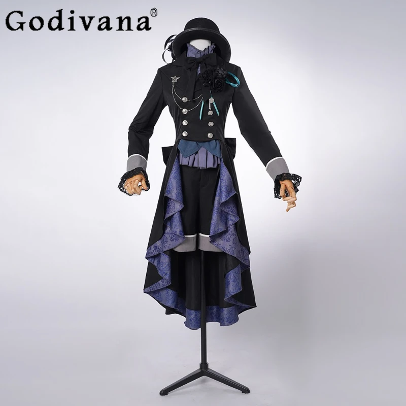 

Cospaly Black Rose Anime Set Women Butler Court Vintage Gothic Cosplay Costume Suits Ladies Hat Gorgeous Lolita Outfits
