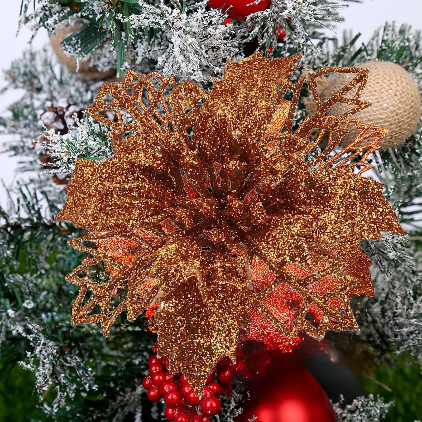 1 Pc 9cm Christmas Celebration Hollow Flower Christmas Tree Pendant Decoration Home Christmas Decoration Festive Atmosphere