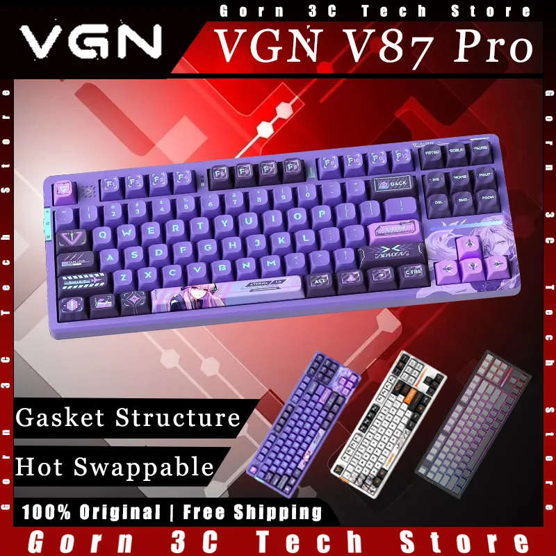 VGN V87 Pro Mechanical Keyboard Tri-mode Gasket Structure Wireless PBT Keycaps Hot Swap Customized Gaming Keyboard Pc Accessory