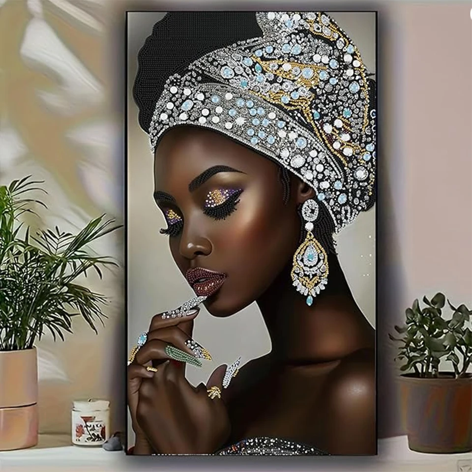 منتج جديد 2025 الماس اللوحة المرأة السود الأفريقية الماس Diy بها بنفسك حجر الراين فسيفساء الفن لوحة على الحائط لتزيين المنزل الحرفية عدة هدية