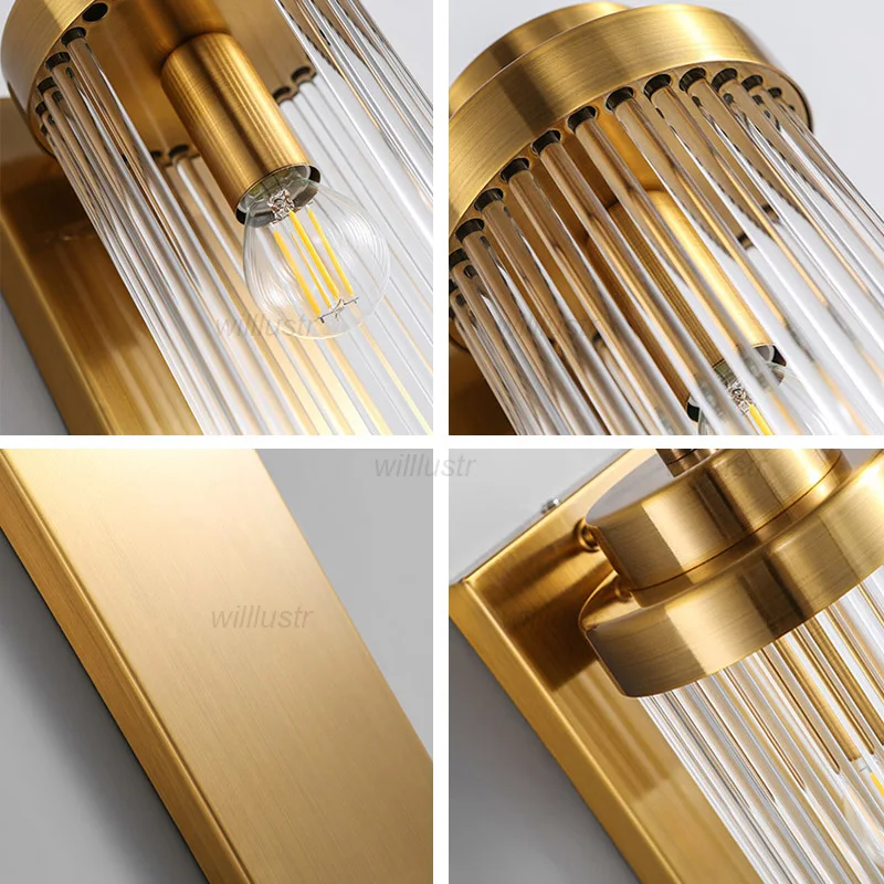 

Modern Glass Strip Wall Lamp Black Gold Metal Sconce Light Luxury Hotel Cafe Bar Aisle Bedside Rotating Crystal Lighting