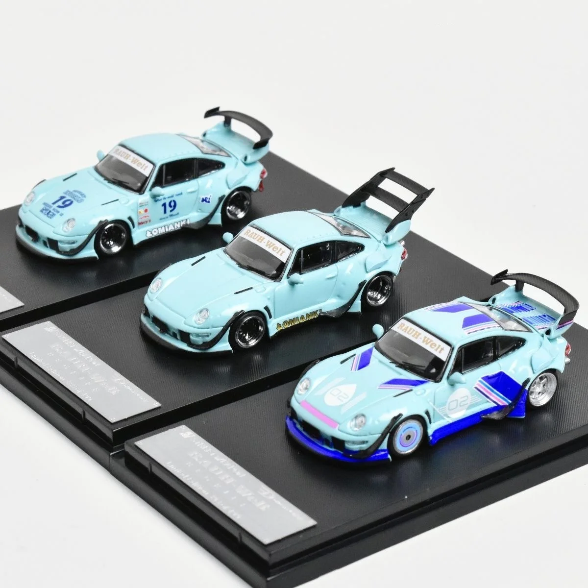 SW 1/64 911 RWB 993 Luminous Mint Green Alloy Car Model Collection Ornament Set