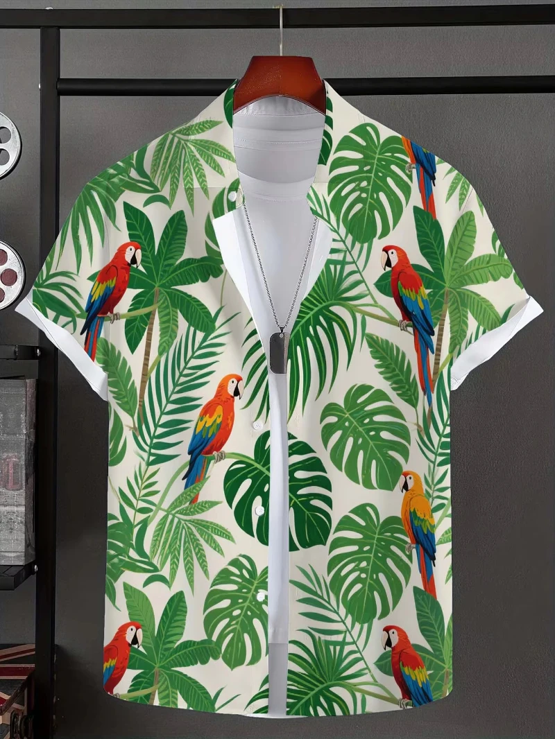 

3D Print Tropical Plants Men's Shirt Beach Vacation Tops Summer Hawaiian Short Sleeve Shirts New Casual Shirts Y2k Men Clothing