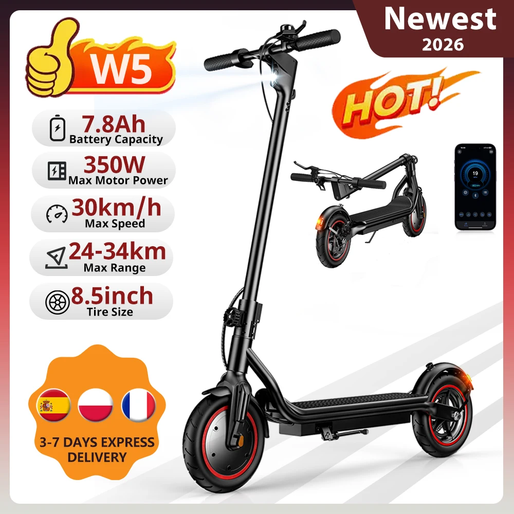 W5 Scooter électrique 8.5 pouces pneu gonflable 350W 36V7.8Ah vitesse maximale 30 km/h portée 24-34km double frein avec APP Scooters électriques