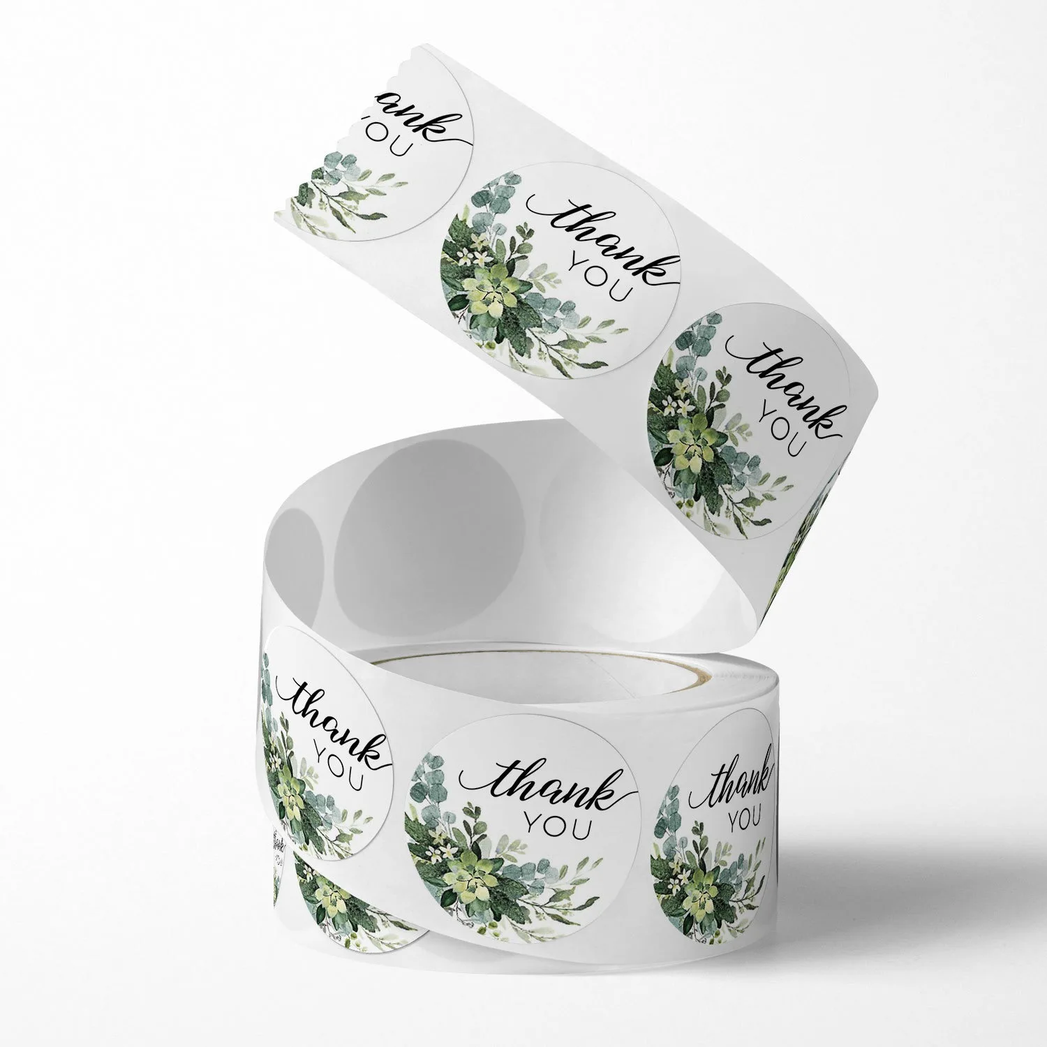 500 PCs/roll 1 inch Green Floral Thank You Stickers for Gift Wrap, Envelope Closure, Small Business Office Supplies, Diy Decor image 4
