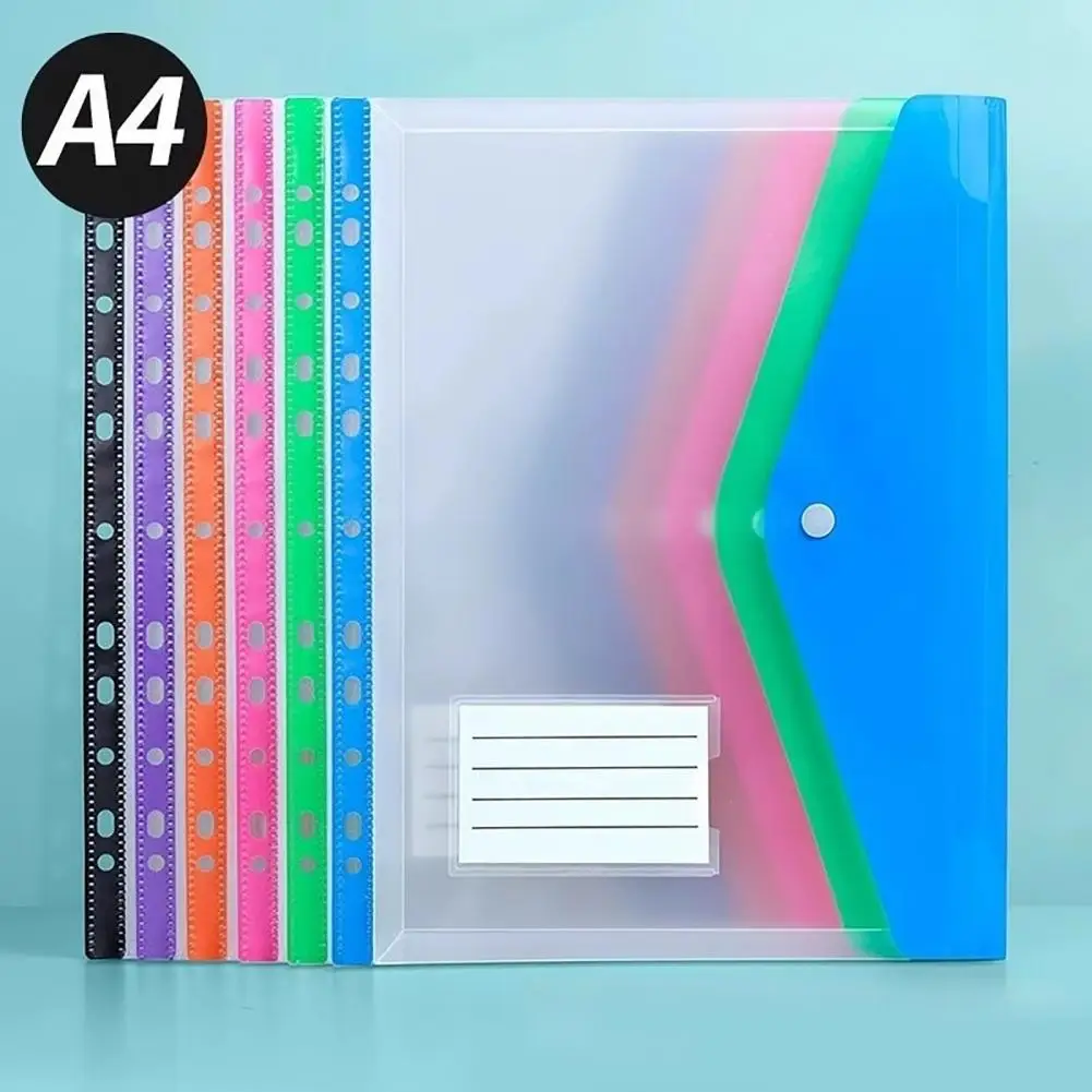 

Card Storage Bag A4 Plastic Binder Pockets Set with Button Label Pocket for 11 Ring Binder High-capacity Modern Pp for Document