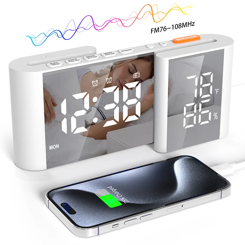 Sleek Bedside Alarm Clock Radio Large Dual Display Screen With Adjustable Brightness USB Port Sleep Timer FM76~108MHz FM Radio