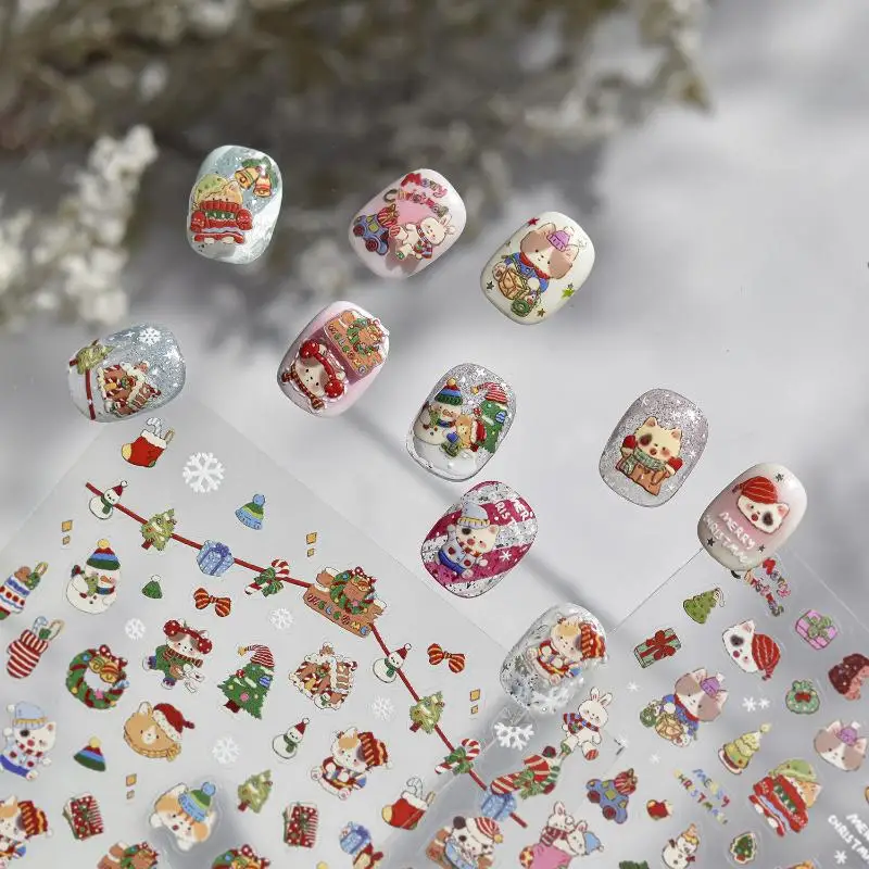 1 vel sneeuwvlok pinguïn sticker voor nagels schattige kristallen bol kant rode hoed ster boog kerstboom nail art decoratie stickers