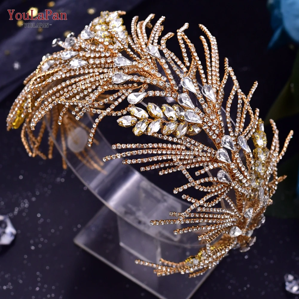 YouLaPan Silver Color Rhinestone Bridal Crown Headbands Luxury Crystal Headpiece Handmade Wedding Hair Accessories Tiaras HP490