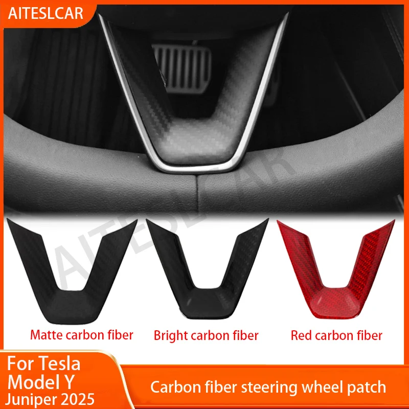 AITESLCAR Real Carbon Fiber Steering Wheel Sticker for Tesla Model Y Juniper Model 3 Highland Toray Carbon Fiber Patch