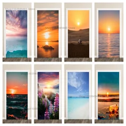 Beautiful Sunset Scenery Full Door Wrap 3D Wallpaper Customize Home Decoration Door Poster Stickers Art Mural Aesthetics Decor