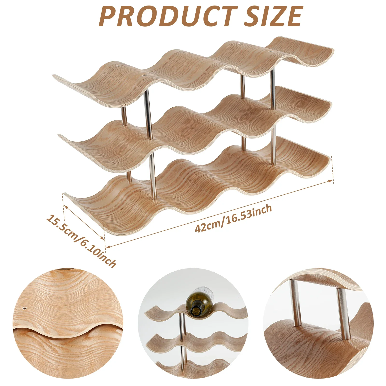 Wooden Wine Rack 2/3-Tier Wavy Wine Bottle Organizer Holders Wine Bottle Display Rack Kitchen Wine Cabinet Collection Display