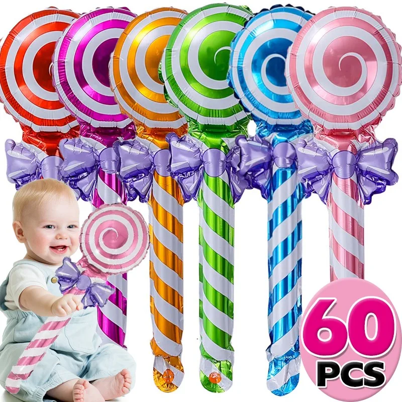 6/60PCS Hands Lollipop Foil Balloons Colorful Aluminum Foil Handheld Candy Balloons for Wedding Birthday Party Decor Kids Toys