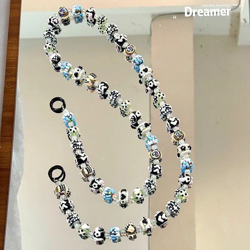 

New Long Mobile Phone Lanyard Plush Colorful Crossbody Bag Chain Universal Hand-painted Beaded Mobile Phone Strap