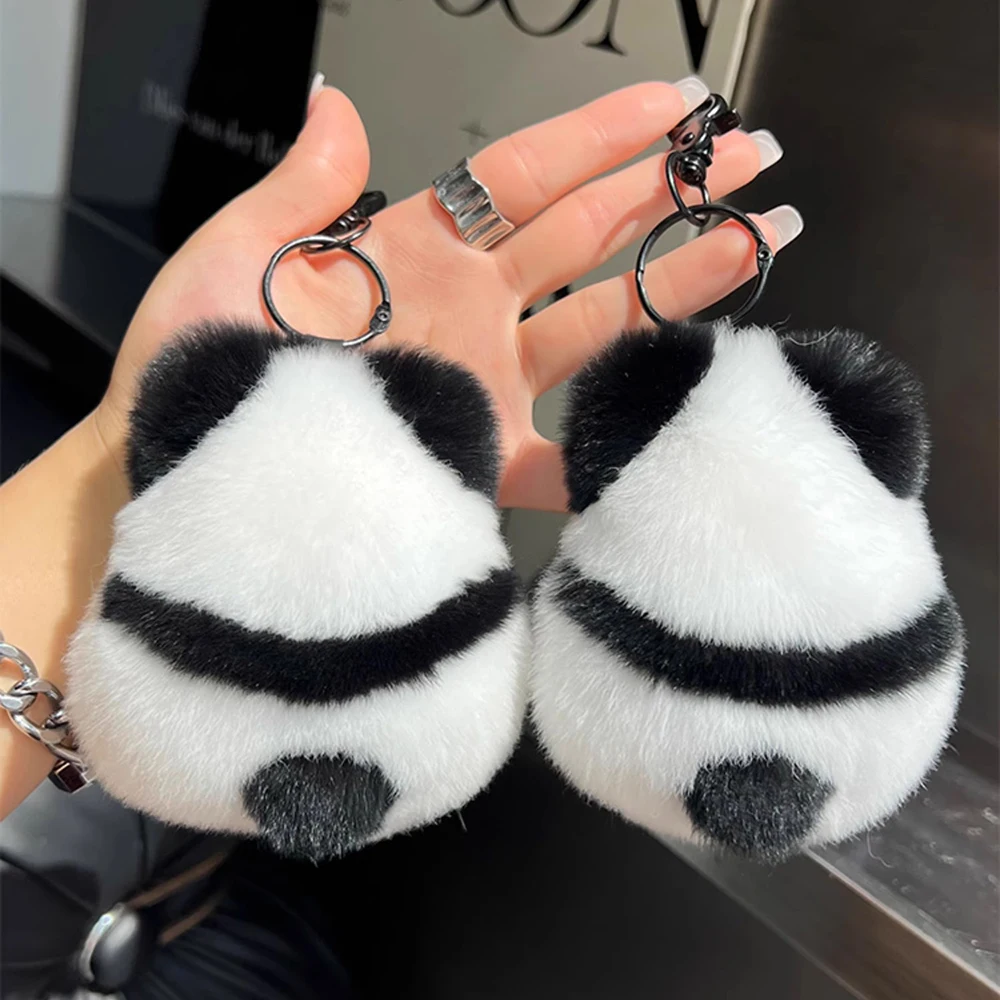 Imitation Mink Fur Otter Rabbit Fur Small Panda Back Keychain Cute Plush Ornaments Women Girl Bag Car Hangings Keychain