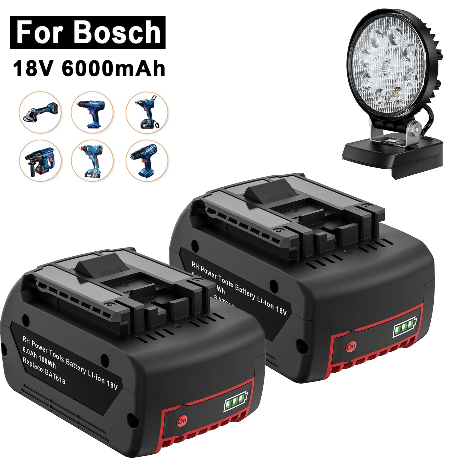 Dla Bosch 18V kopia zapasowa 6000mah bateria do Bosch BAT618 BAT618G BAT609 BAT614 BAT619 przenośny zamiennik światła robocze baterii