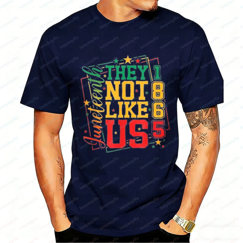 Men's Juneteenth They Not Like Us 1865 Graphic T Shirt Retro Star Print Casual Cotton Black History Freedom Emancipation Day Tee