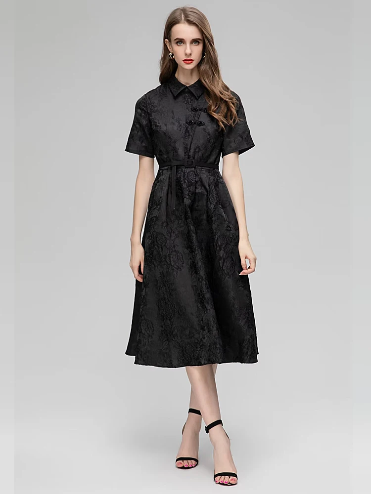 Dresses Ladies New Summer High Quality Fashion Party Black Slim Beading Vintage Elegant Casual Office Celebrity Midi Dress