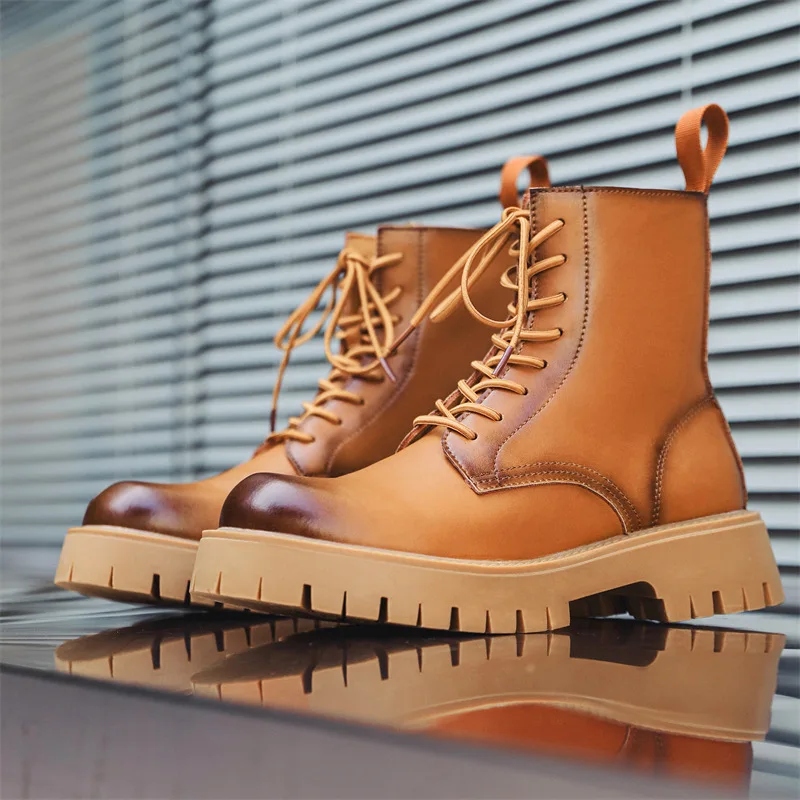 England style men casual party nightclub high motorcycle boots autumn winter shoes cowboy original leather boot platform botas